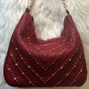 Woven Rhinestone Cheveron Red Large Satchel